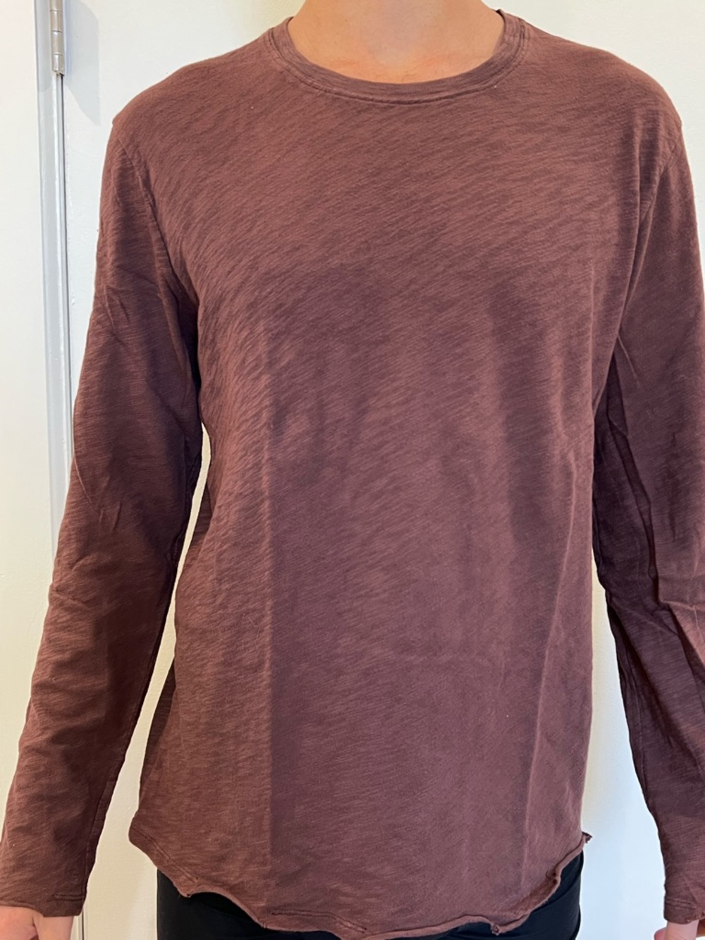 ATM Men's Long-Sleeve Crew Neck Slub Shirt - Chocolate